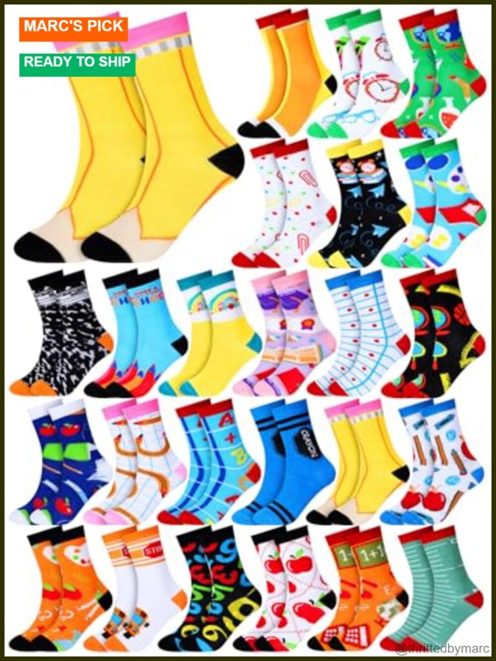 24 Pairs School Theme Novelty Socks Teacher Gift Soft Stretch